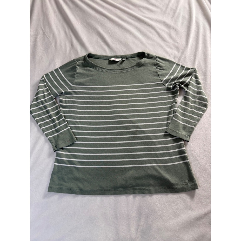 Vineyard Vines Womens XL Sage Green White Striped Pima Cotton Modal Top 0243